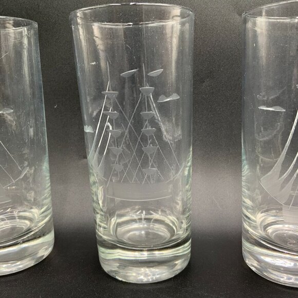 Set of 4 Badash Crystal Poland Hand-Cut Tall Ship Seagulls Collins Glasses - Picture 4 of 9